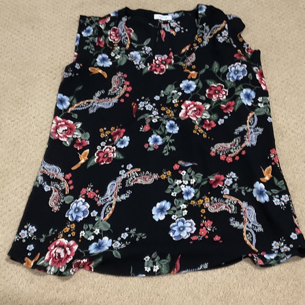 Pleione Black Floral Tank Top